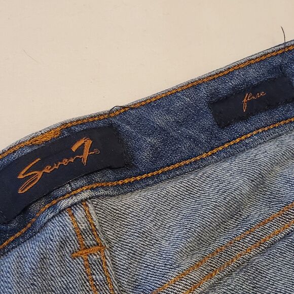 7 FOR ALL MAN KIND Flare Jeans Womens Sz 10 Blue 5 Pocket Leg Y2K 90s Boho - Picture 7 of 9